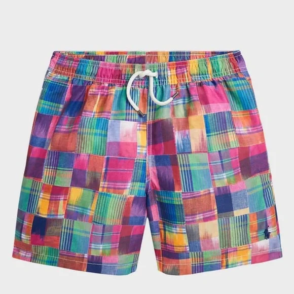 Polo Ralph Lauren Traveler Ikat Patchwork Colorful Plaid Swim Trunks XL 18-20 - Picture 1 of 9